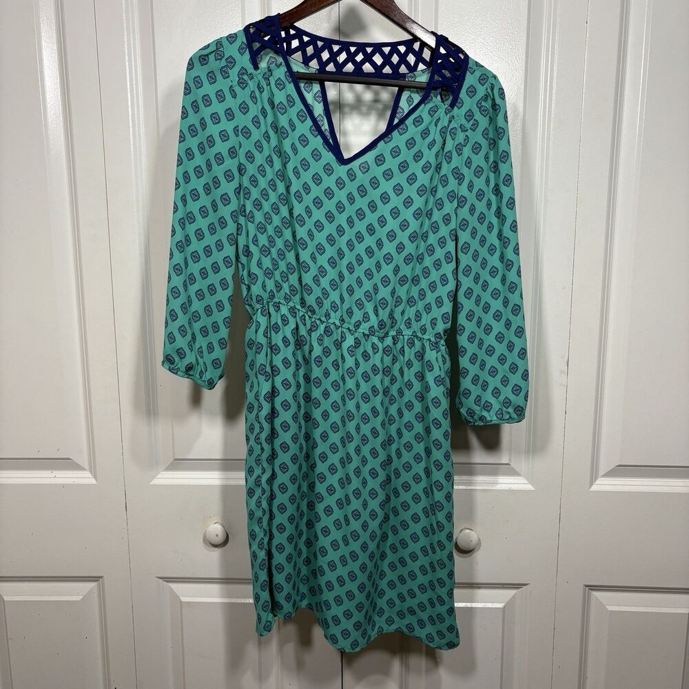 Skies Are Blue Dress Women S Green Geo Print Criss Cross Boho Resortcore Y2K